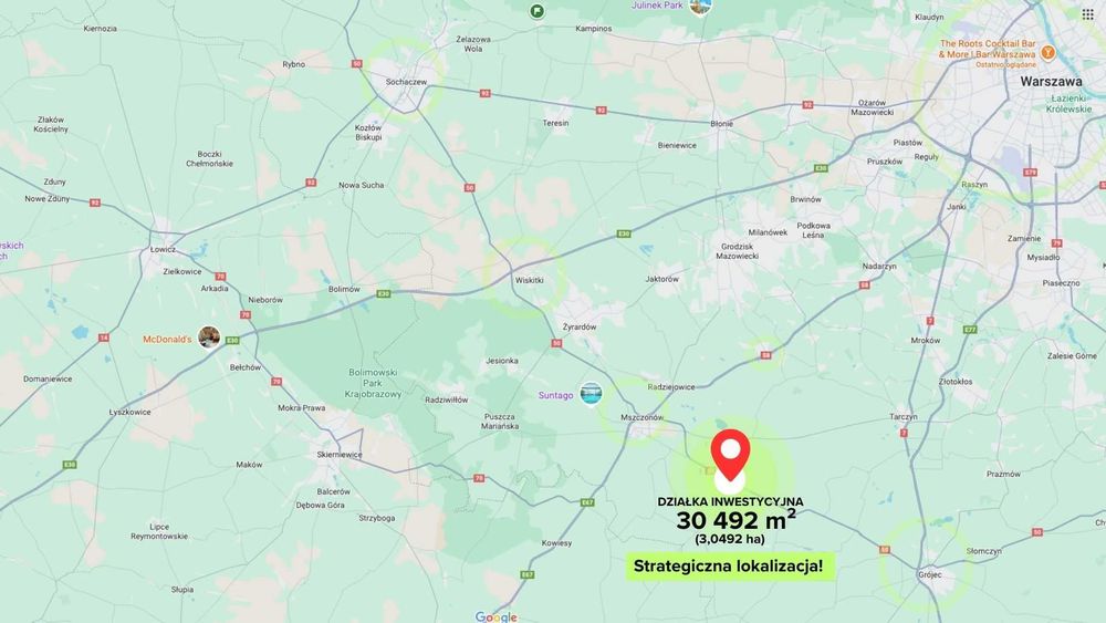 Działka inwestycyjna 3ha pod magazyny i logistykę przy A2 / S8 / DK50