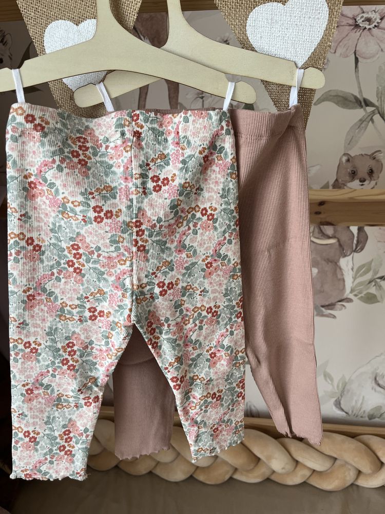 Legginsy dwupak h&m nowe rozm 80 prążek kwiatki