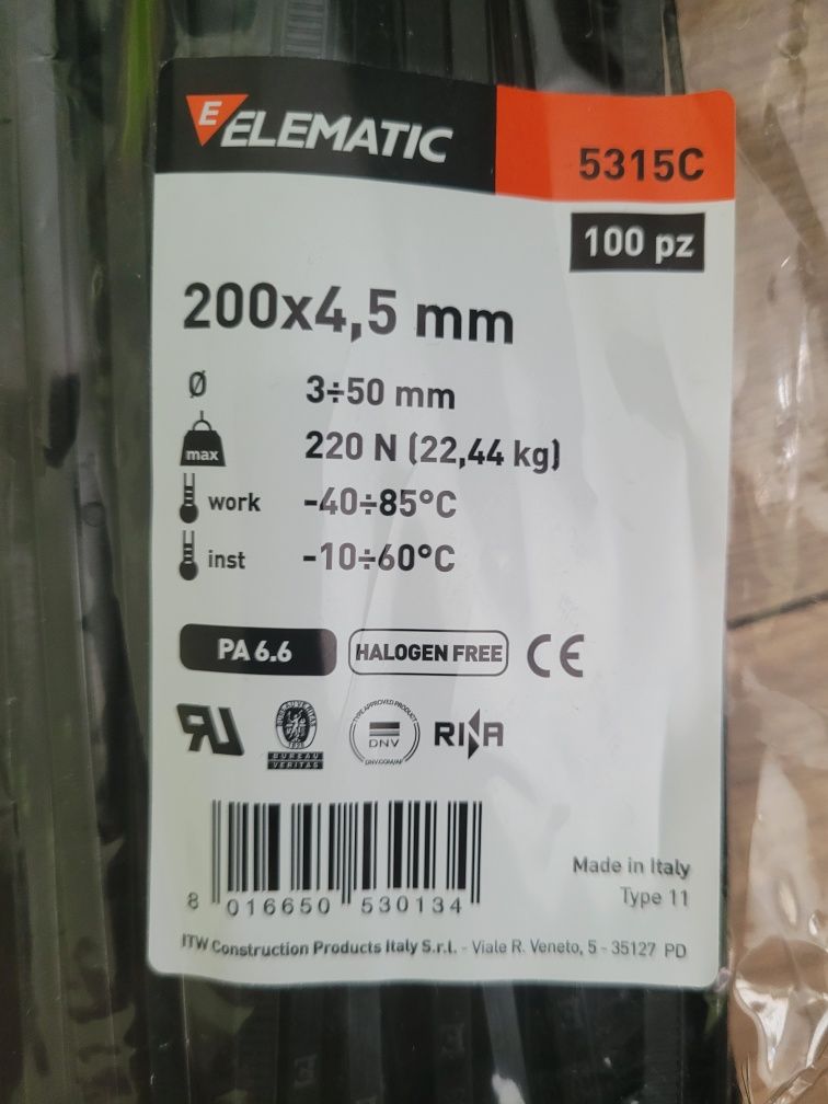 Trytytki zapinki Opaska kablowa Elematic