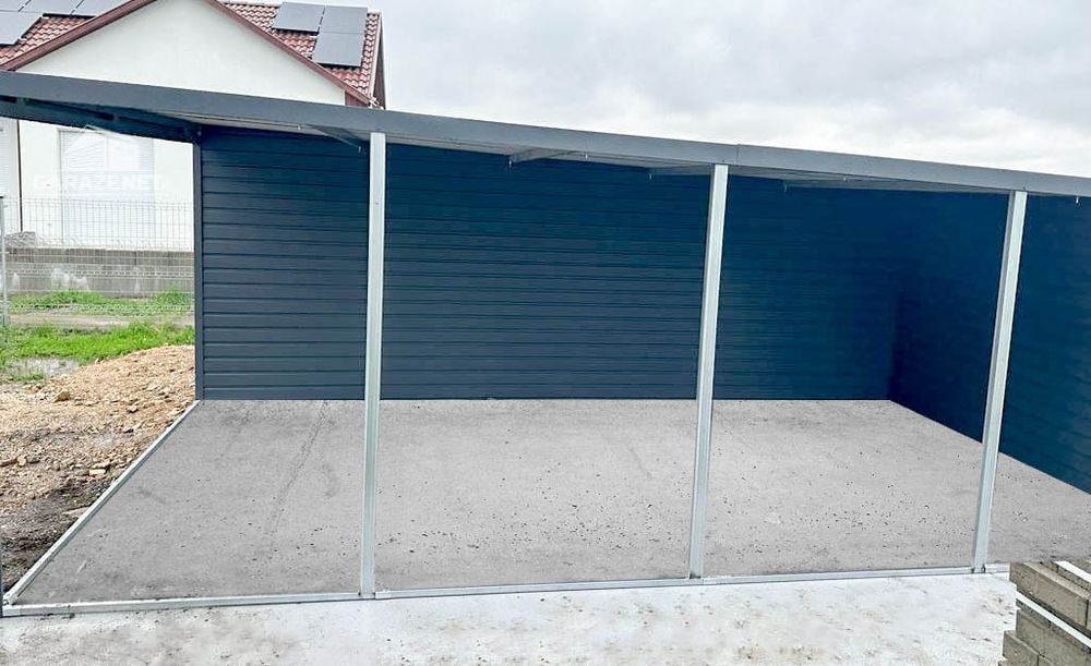 GARAŻ BLASZANY 4m x 6m Wiata 3X6 Brama Antracyt + Biały 4X6 GB285