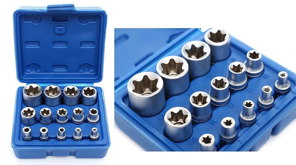 Klucze Nasadowe Nasadki Torx E4 - E24 Zestaw 14Szt