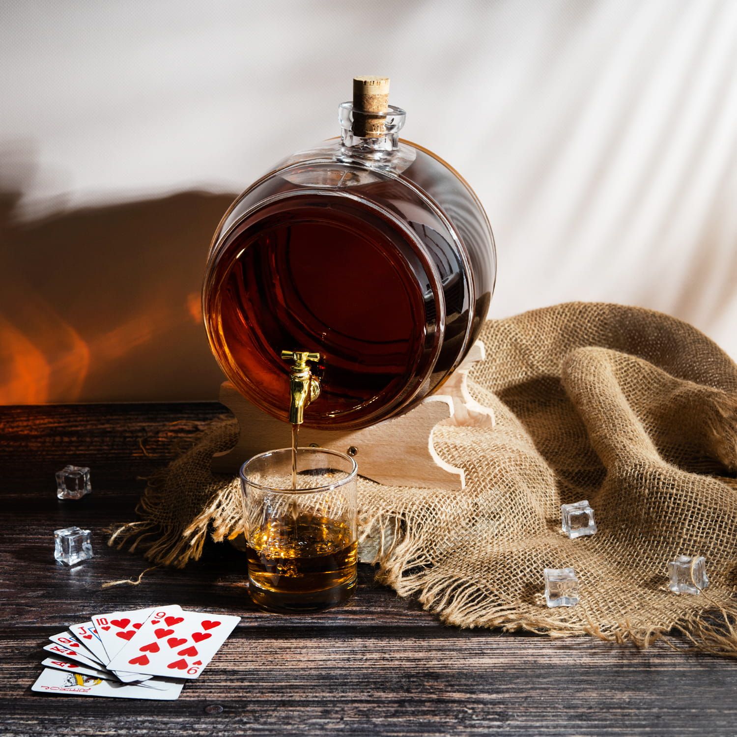 BECZKA szklana beczułka 5 L + stojak na bimber, whisky, alkohol napoje