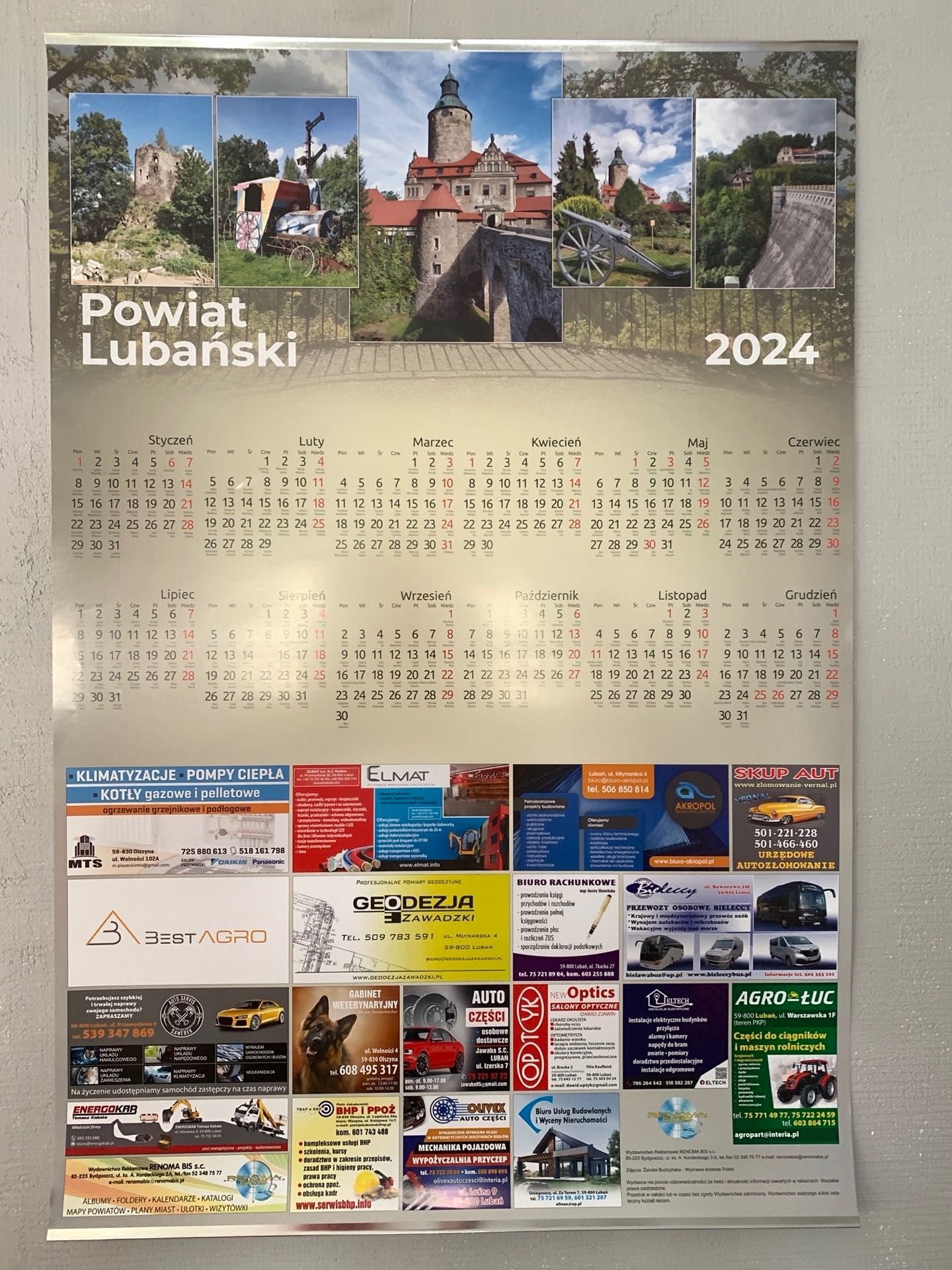 Kalendarz ścienny 2024 Powiat Lubański 67x99