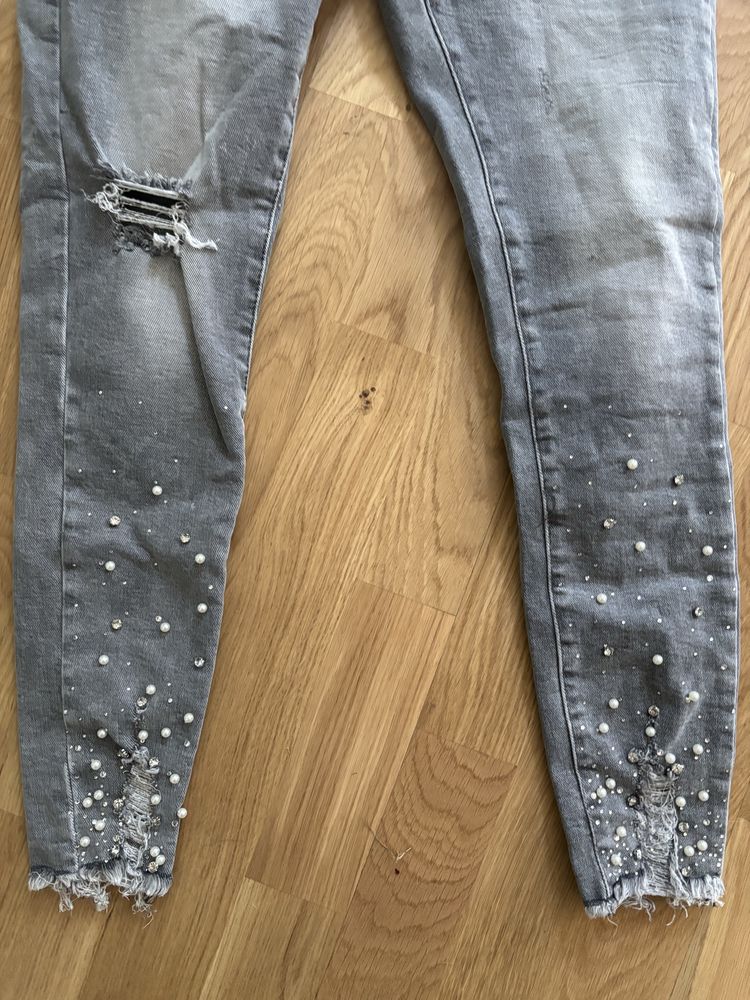 Spodnie damskie szare skinny S cekiny