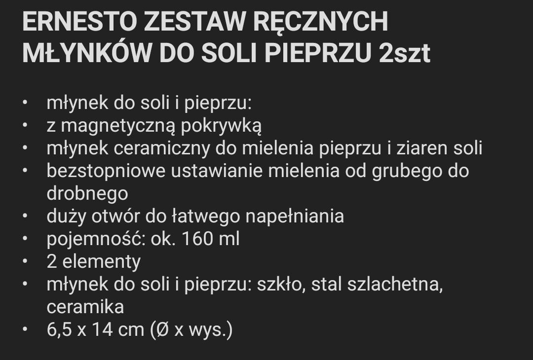 Ernesto zestaw ręcznych młynków sól i pieprz