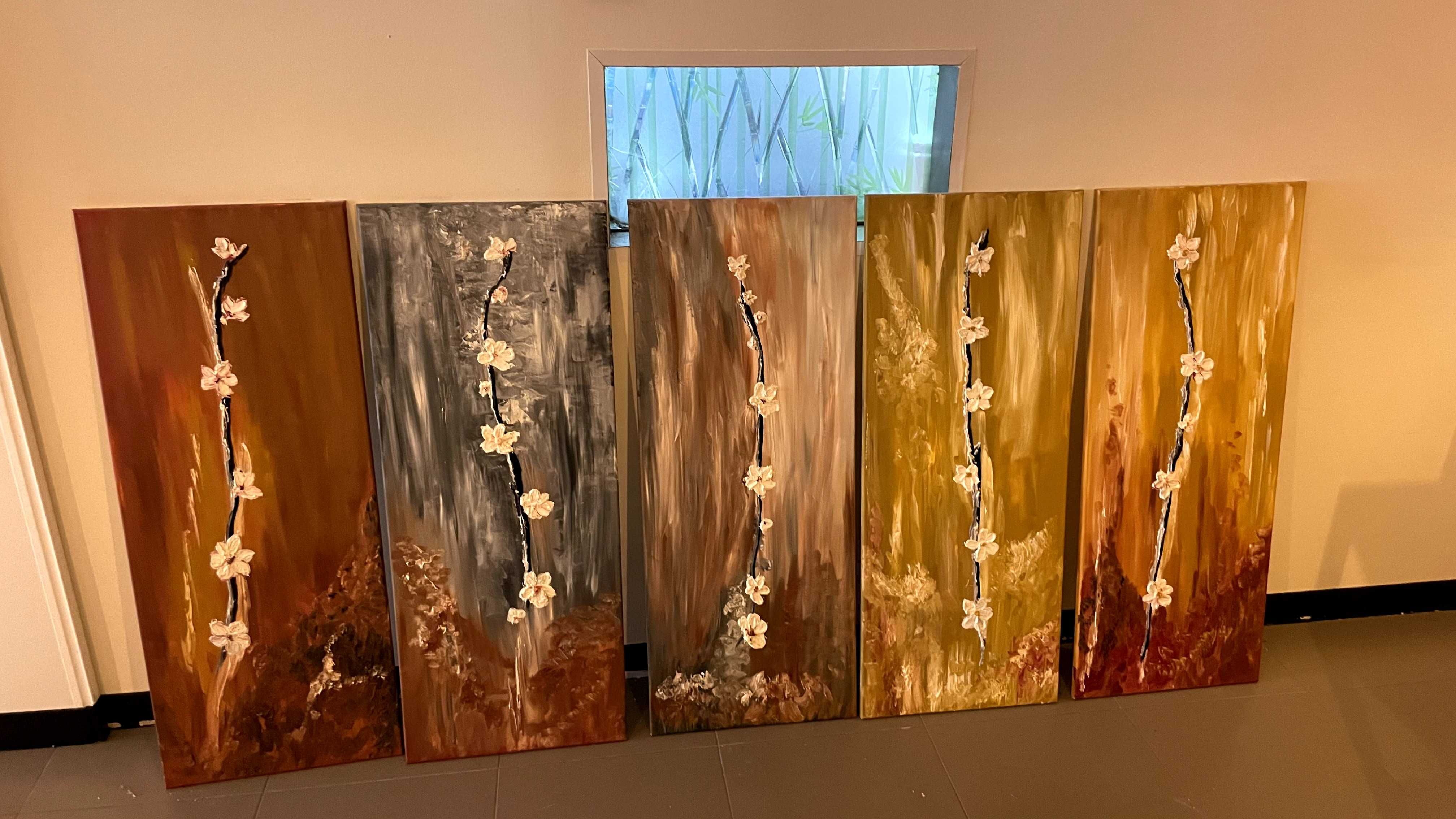 Conjunto de 5 Quadros de Flores em Várias Cores