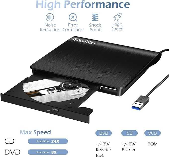 Rioddas Zewnętrzny napęd CD USB 3.0 przenośny  CD DVD