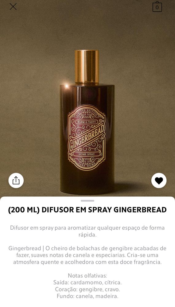(200 ML) Difusor Em Spray GINGERBREAD Zara Home NOVO