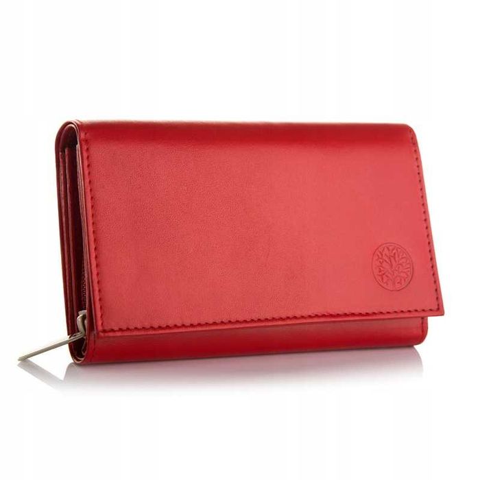 BETLEWSKI Portfel Damski Skórzany Czerwony Pudełko Na Prezent RFID