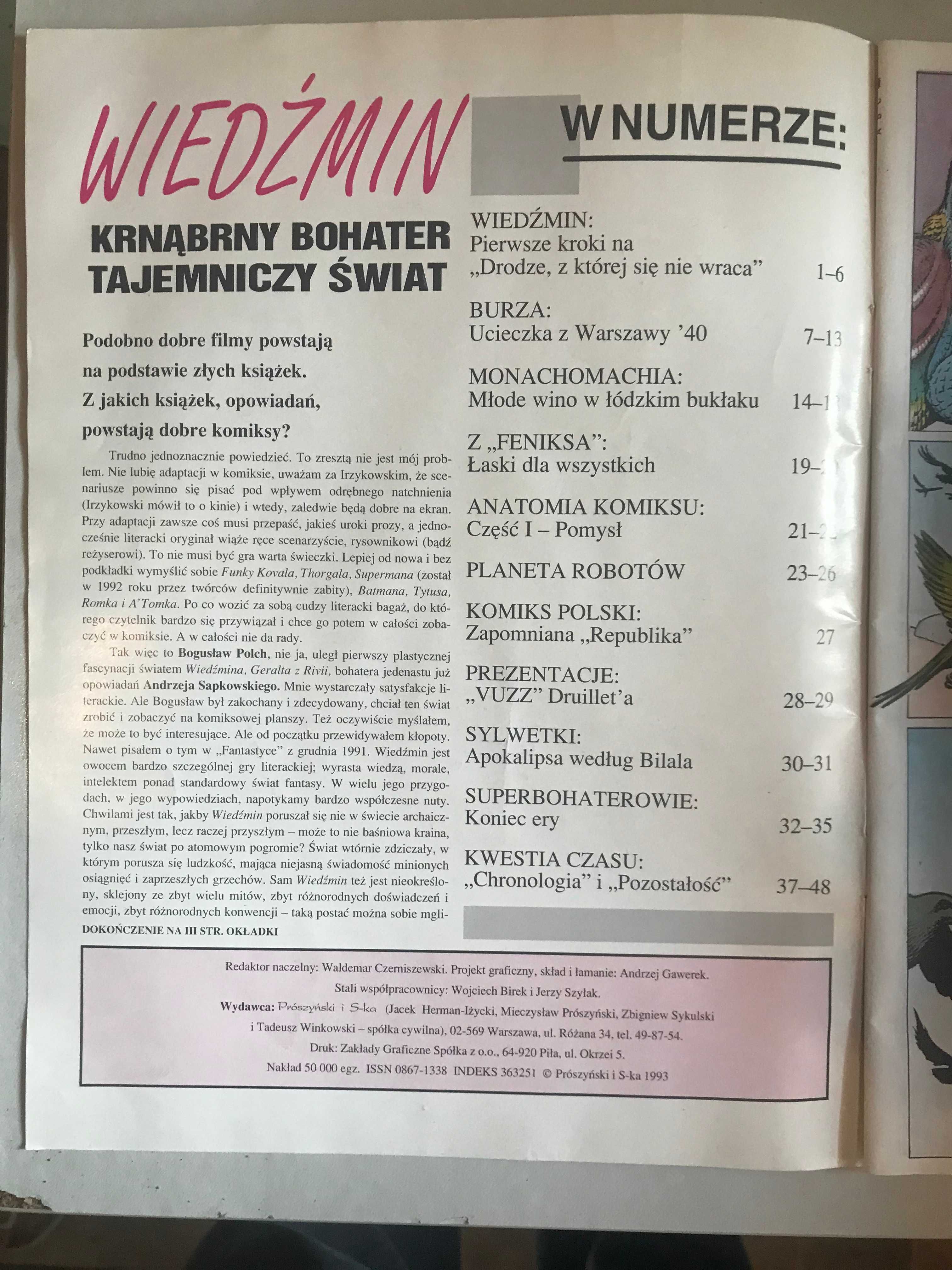 Komiks 2/1993 zeszyt 20 prószyński i sk-a. Wiedźmin. Sapkowski.