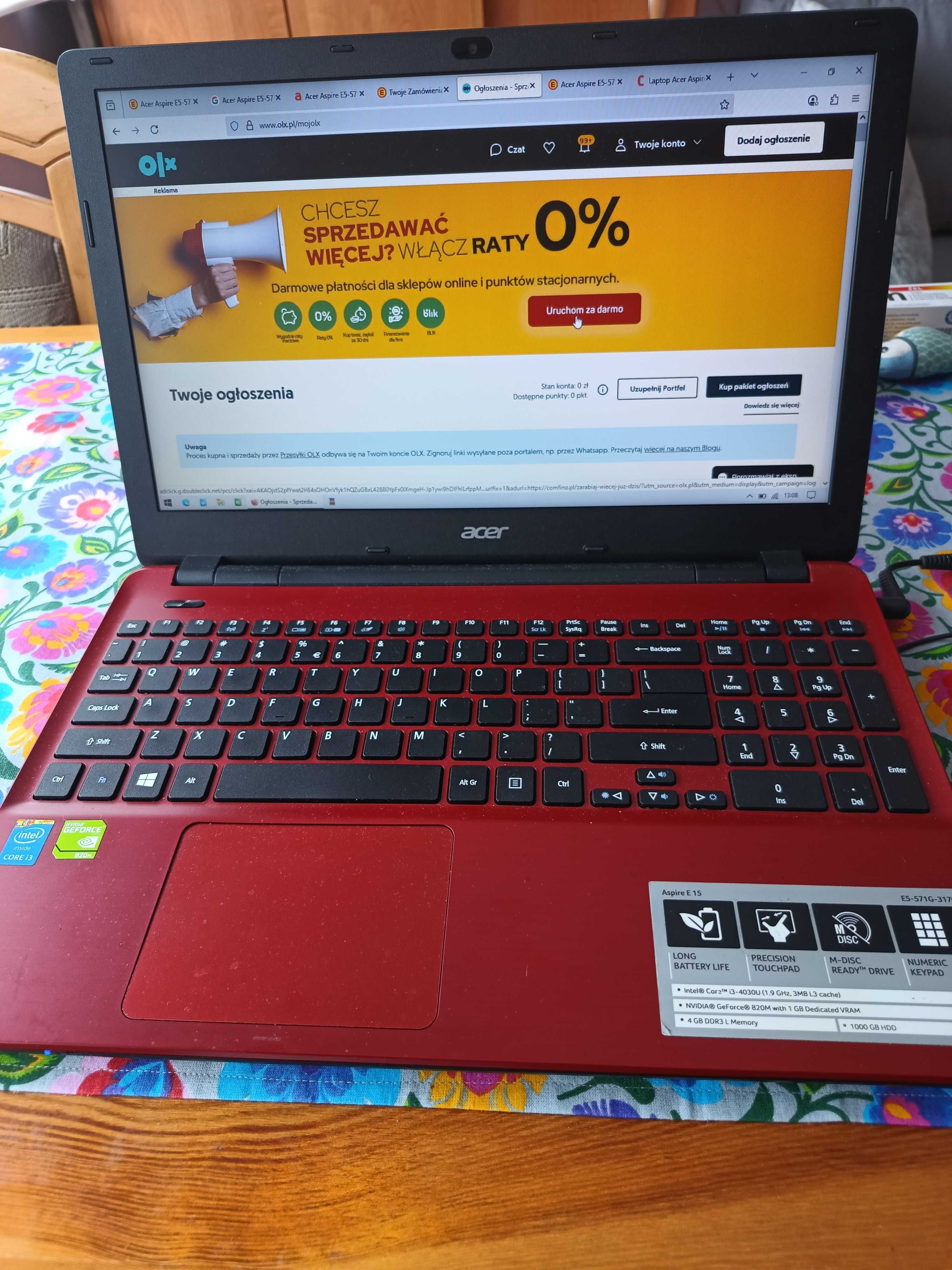 Acer Aspire E5-571G i3-4005U 4GB 1TB 820M W8.1 (czerwony)