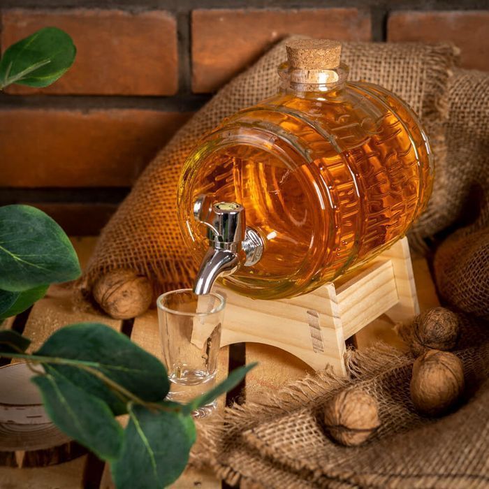 Beczka beczułka 1l szklana na whisky bimber + stojak