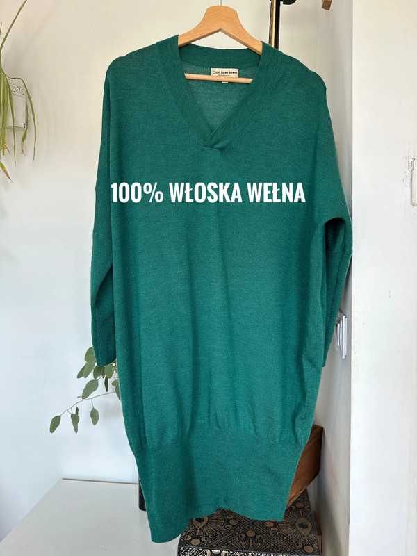 Sweter długi wełniany tunika 100% wełna merino włoski