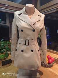 Dwurzędowy płaszcz trencz klasyk beżowy 36 przejściowa kurtka