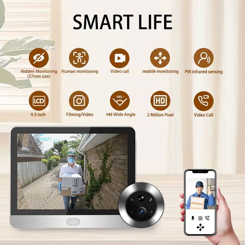 Olho Mágico Digital Cámara HD monitor 4,3 polegadas WiFi Sensor ALEXA