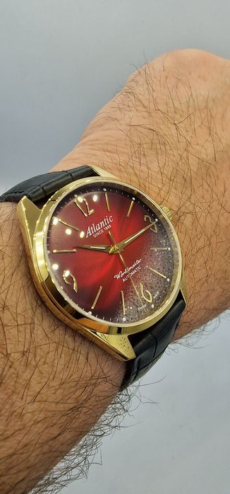 Atlantic Worldmaster Art Deco Automatic - szafir, skóra - Gold + Red