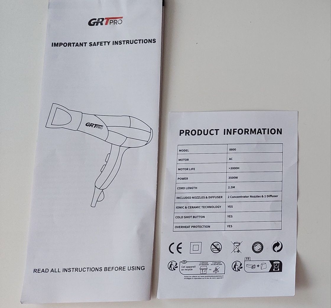 Suszarka do włosów GRT PRO 8800 Professional Dryer jonizacja 3500 W