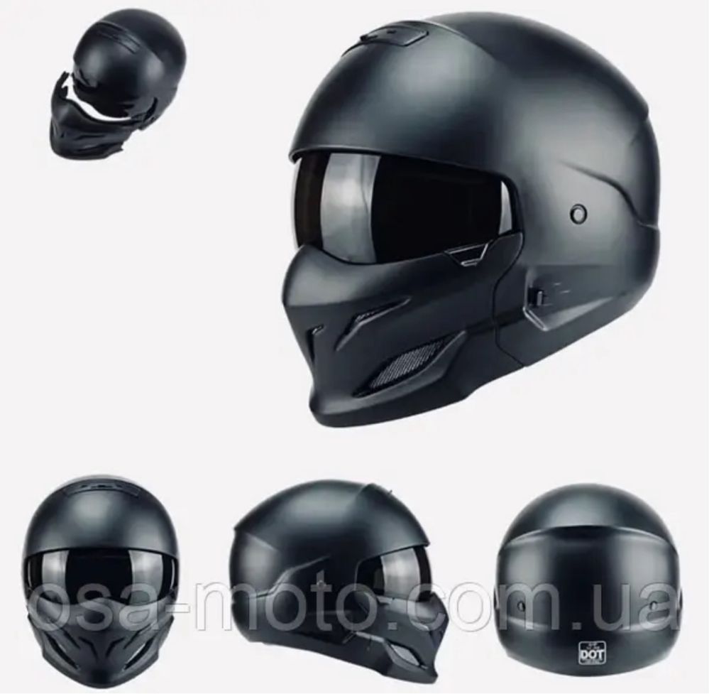 Мотошолом Exo Combat чорний матовий DOT мотошлемы шлем трансформер
