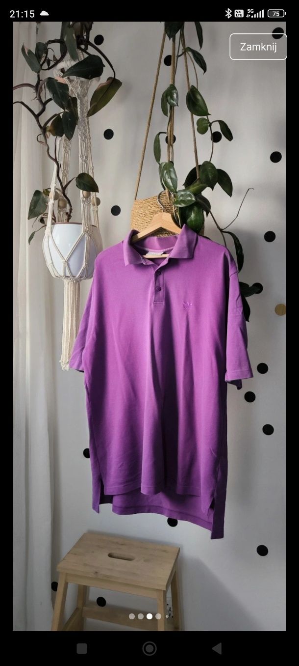Xl/xxl fioletowa koszulka polo adidas vintage t-shirt krótki rękaw ret