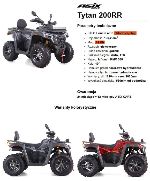Quad ASIX Tytan 200 NOWOŚĆ  Transport Gwarancja Raty Serwis