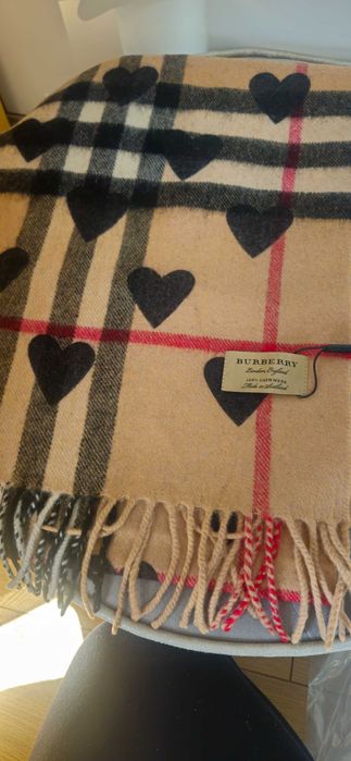 Szal szlik burberry serca krata 100% kaszmir