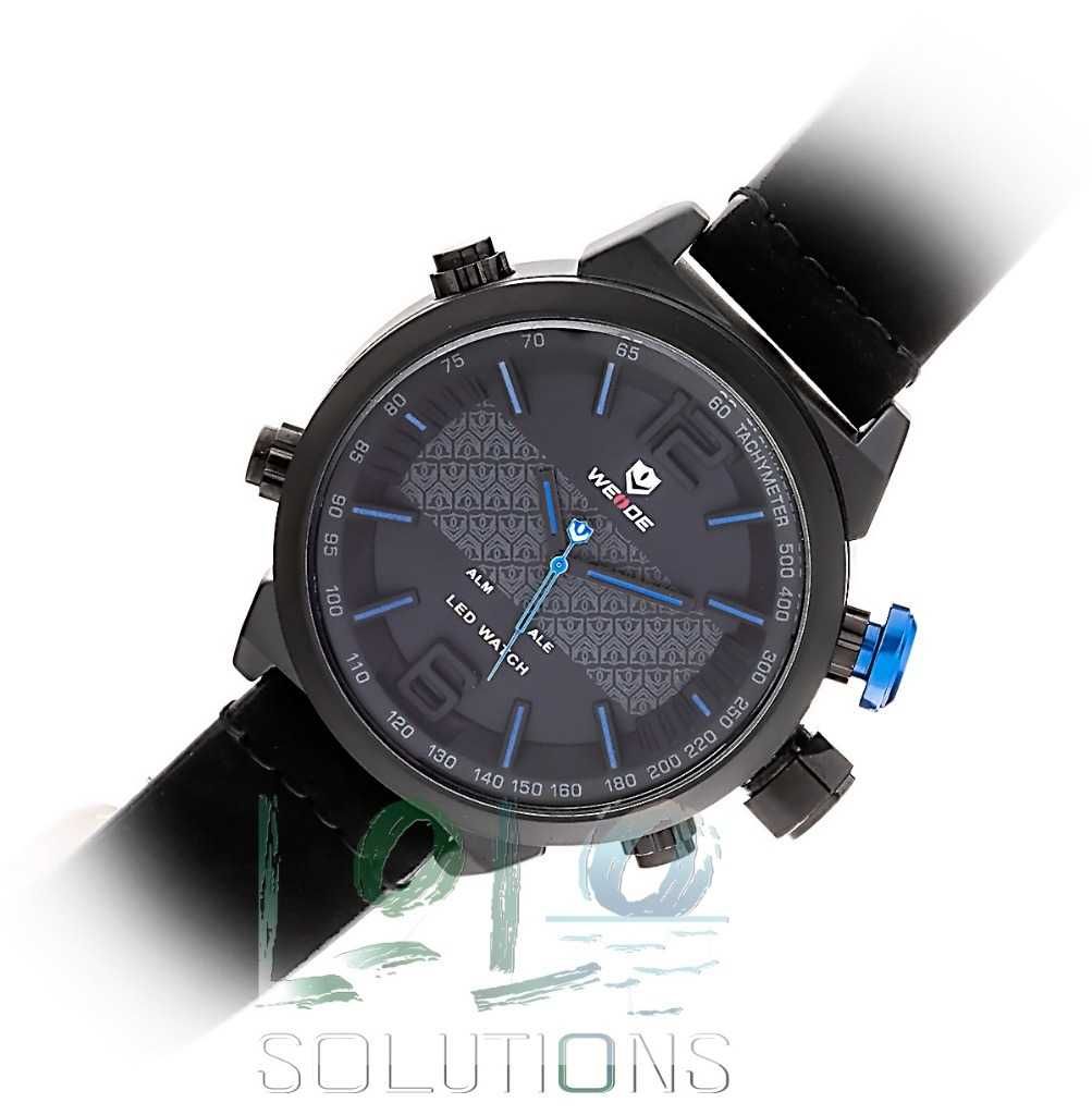 Duży zegarek dual time, czarno-niebieski Weide !!!Likwidacja sklepu!!!