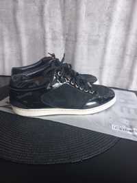 Jimmy choo buty sneakersy 38 czarne lakierowane trampki sznurowane