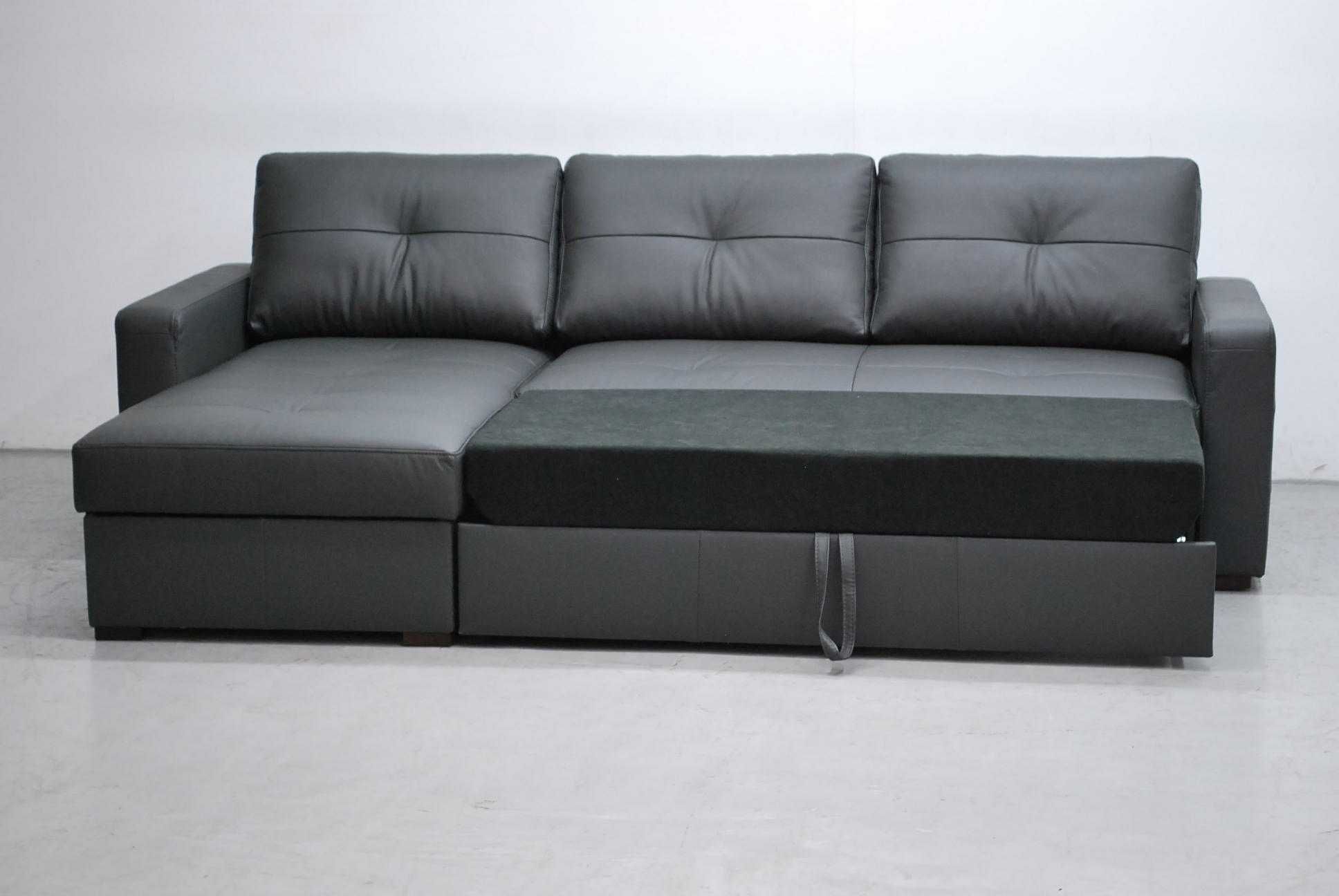 grafitowa skóra naturalna Narożnik z funkcja spania pojemnik sofa 9117