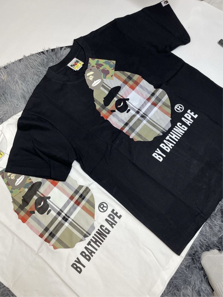 Футболка BAPE x Burberry  барбері дрип бейп чорні біла XS-2XL