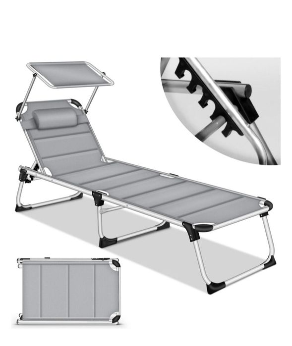 Leżak aluminiowy premium z daszkiem