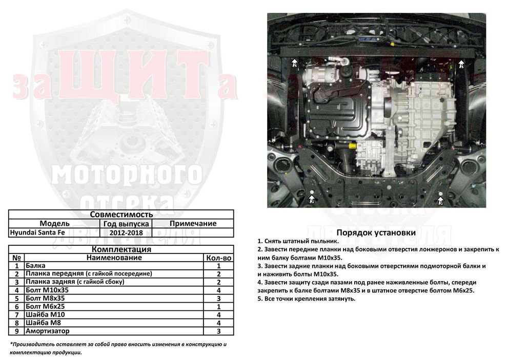 Захист двигуна Hyundai Santa-Fe,Sonata NF LF YF,Tucson,Elantra,Getz