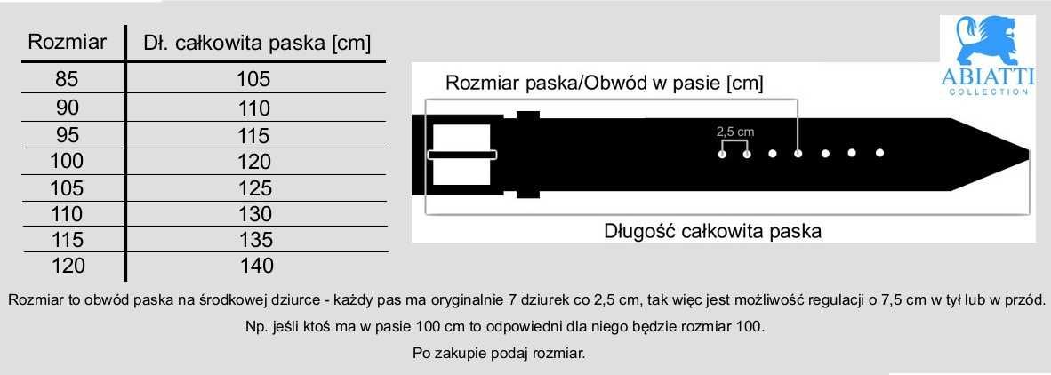 Ekskluzywny Skórzany Pasek Męski ABIATTI 100% Gruba Skóra Licowa