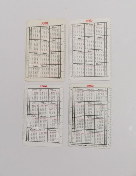 Conjunto 4 primeiros calendários Coca-Cola em Portugal, 1979 a 1982