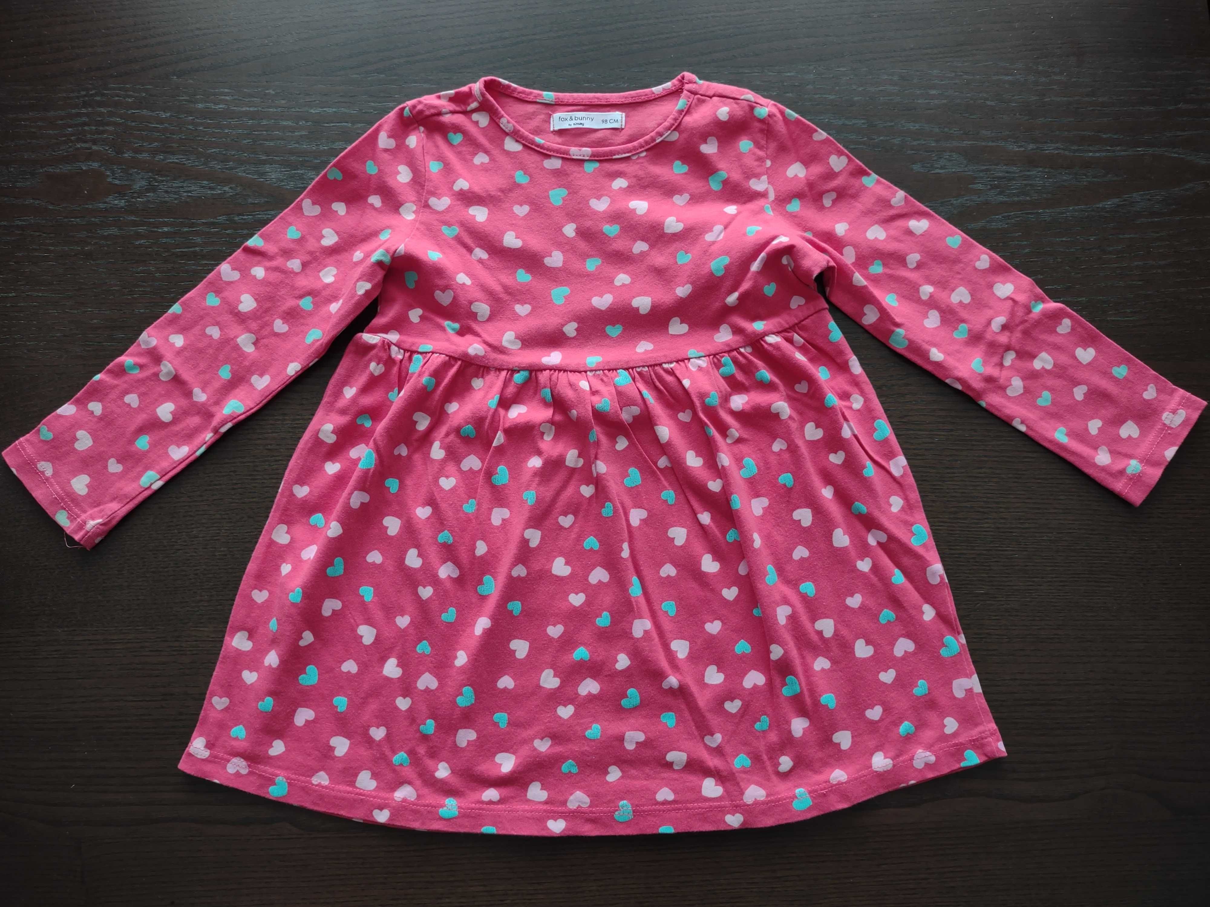 Sukienka - 98 cm, malinowy kolor we wzory, długi rękaw - dla dziecka