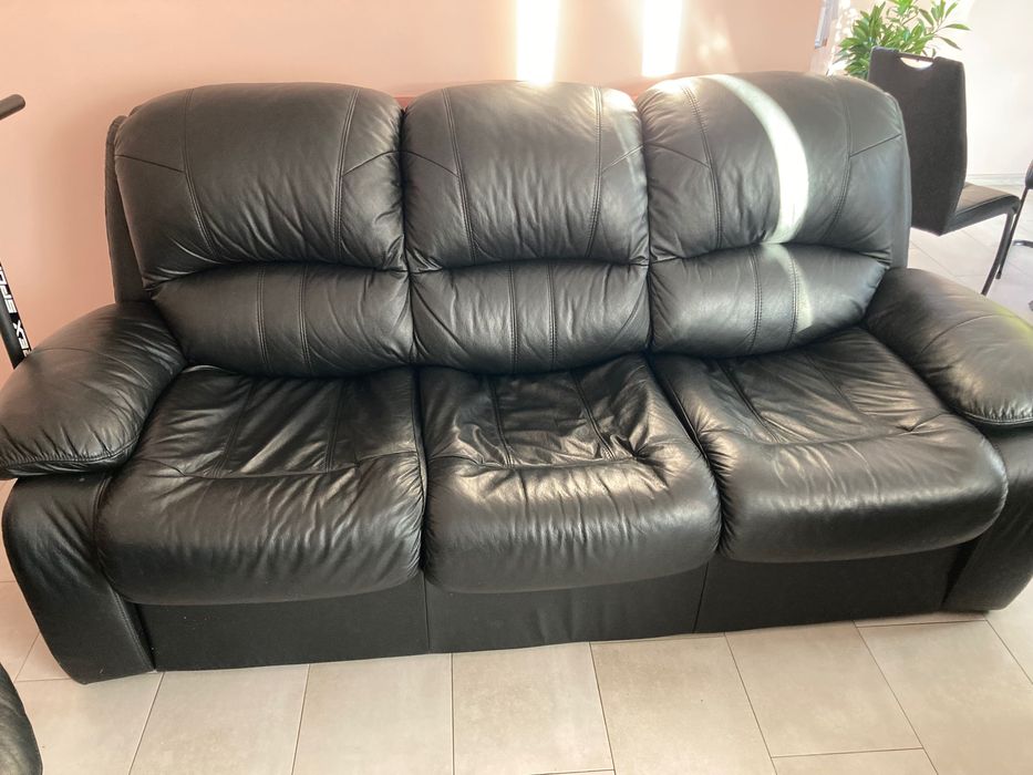 Komplet wypoczynkowy skóra sofa-3 , dwa fotele z funkcją rozkładania