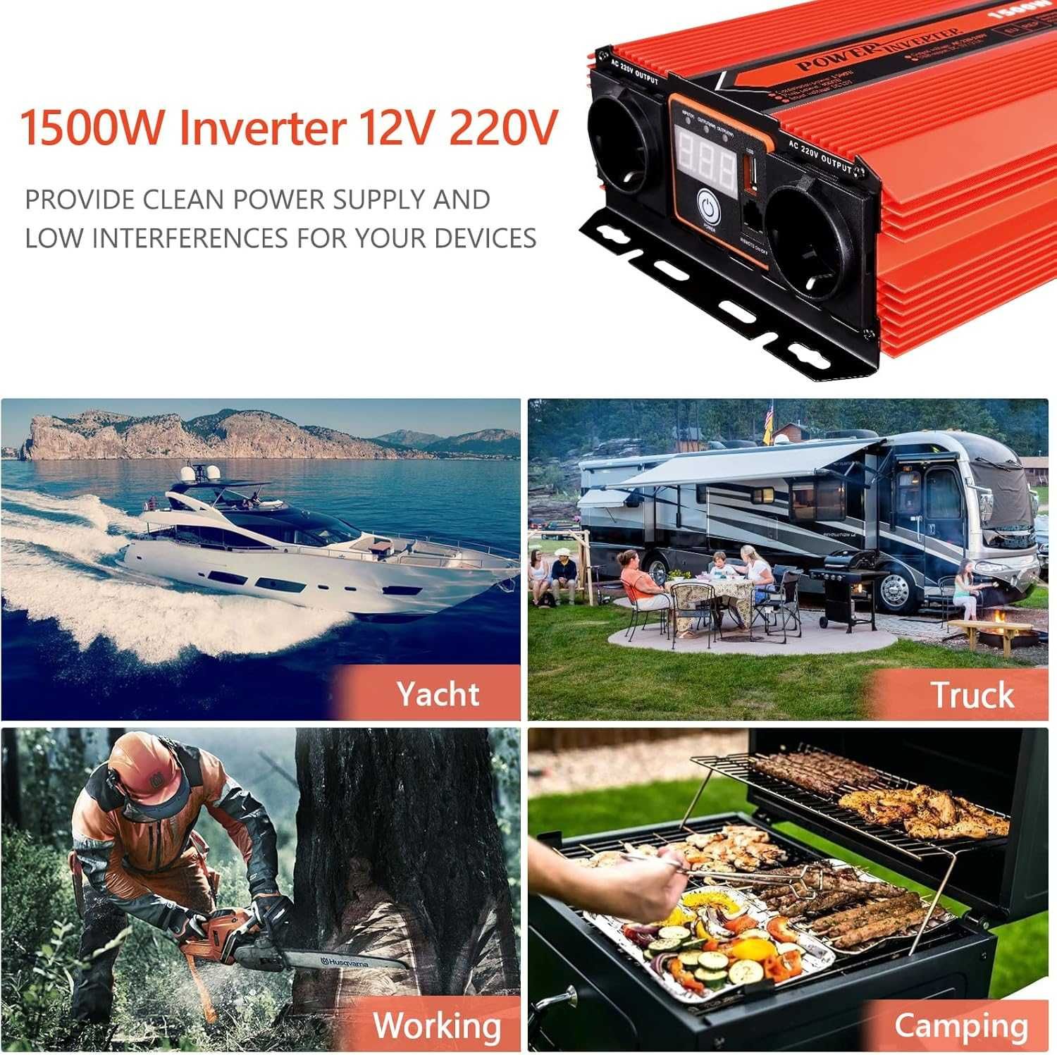 Novo - Conversor de voltagem 1500 W Carro e Autocaravana