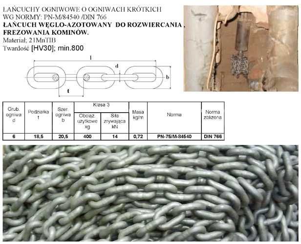 ŁAŃCUCH 6x18,5 węglo-azotowany DO FREZOWANIA ROZWIERCANIA kominów