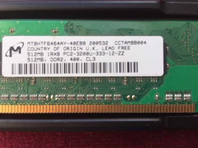 Два модуля памяти Micron 512mb 1Rx8 PC2-3200U-333-12-ZZ