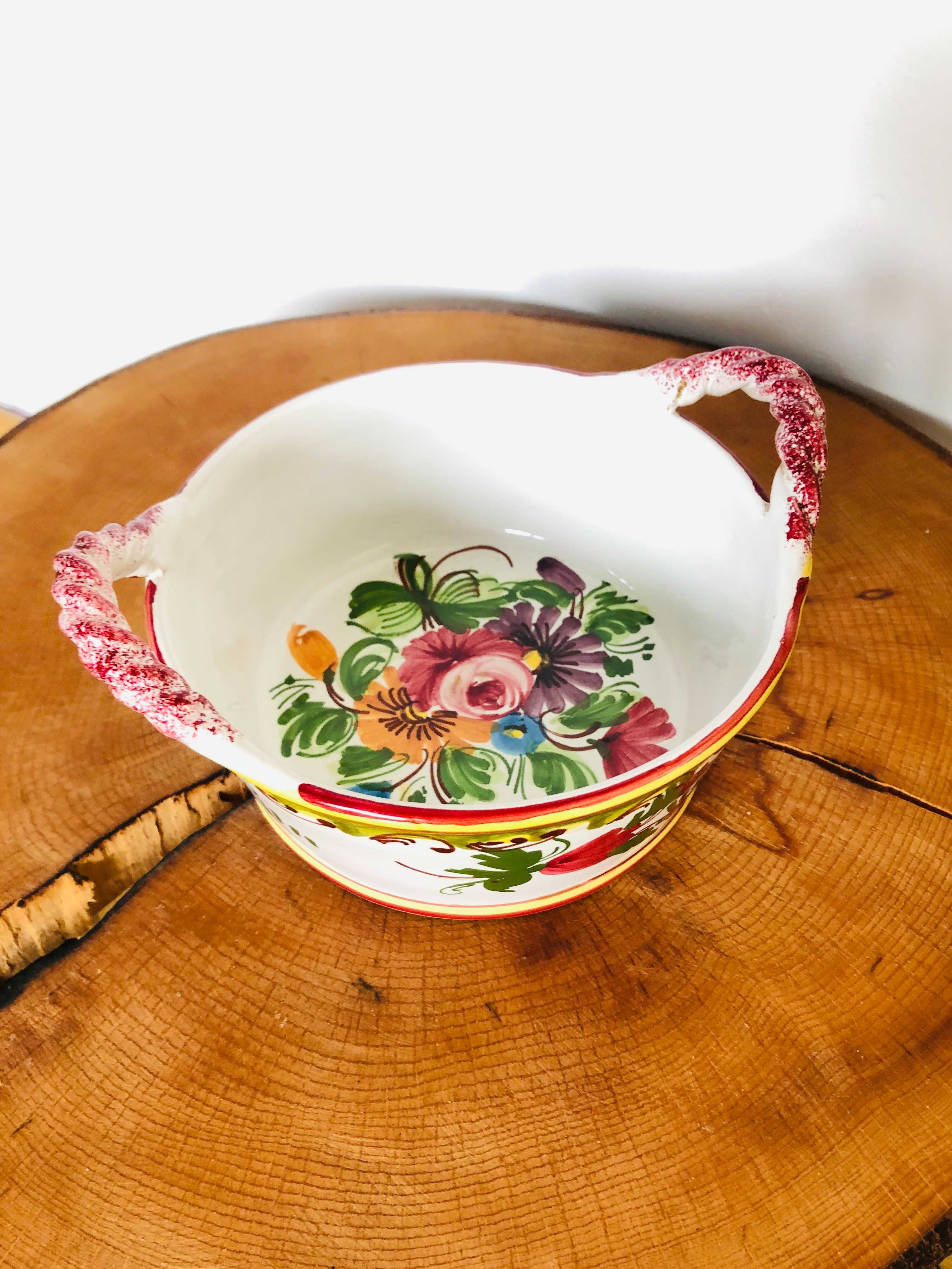 Włoski ceramiczny koszyk miseczka recznie malowana Italy Włochy kwiaty