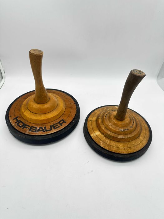 Krążki do curling bawarski stare vintage drewniane Hofbauer alpy deko