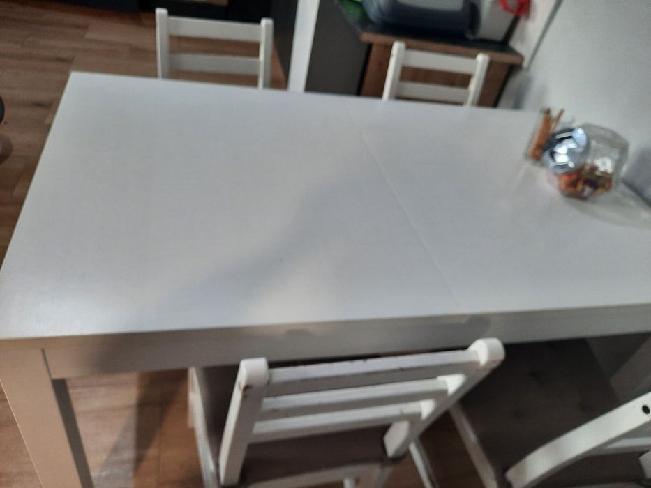 Stolik rozkładany bialy+4 krzesła