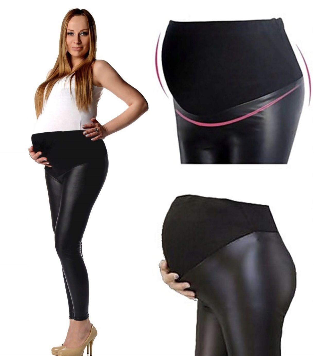 Legginsy CIĄŻOWE lateksowe z panelem
