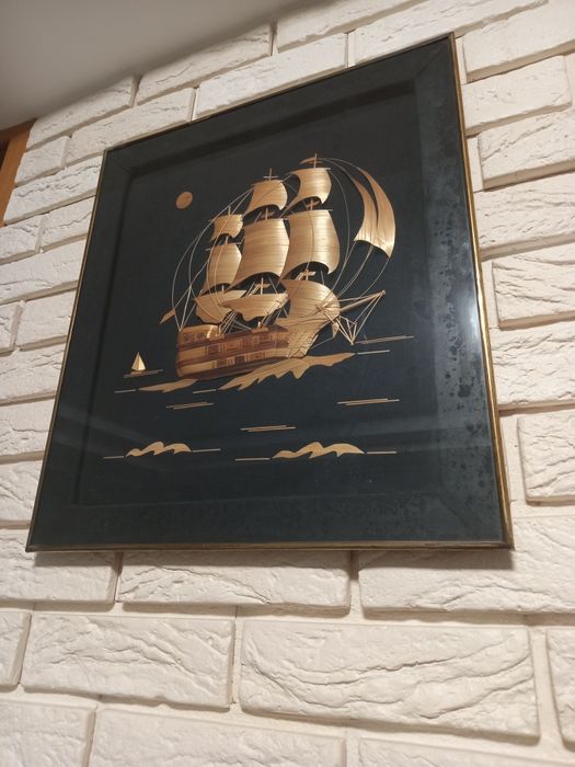 Картина пано из соломки Фрегат,,Паллада"