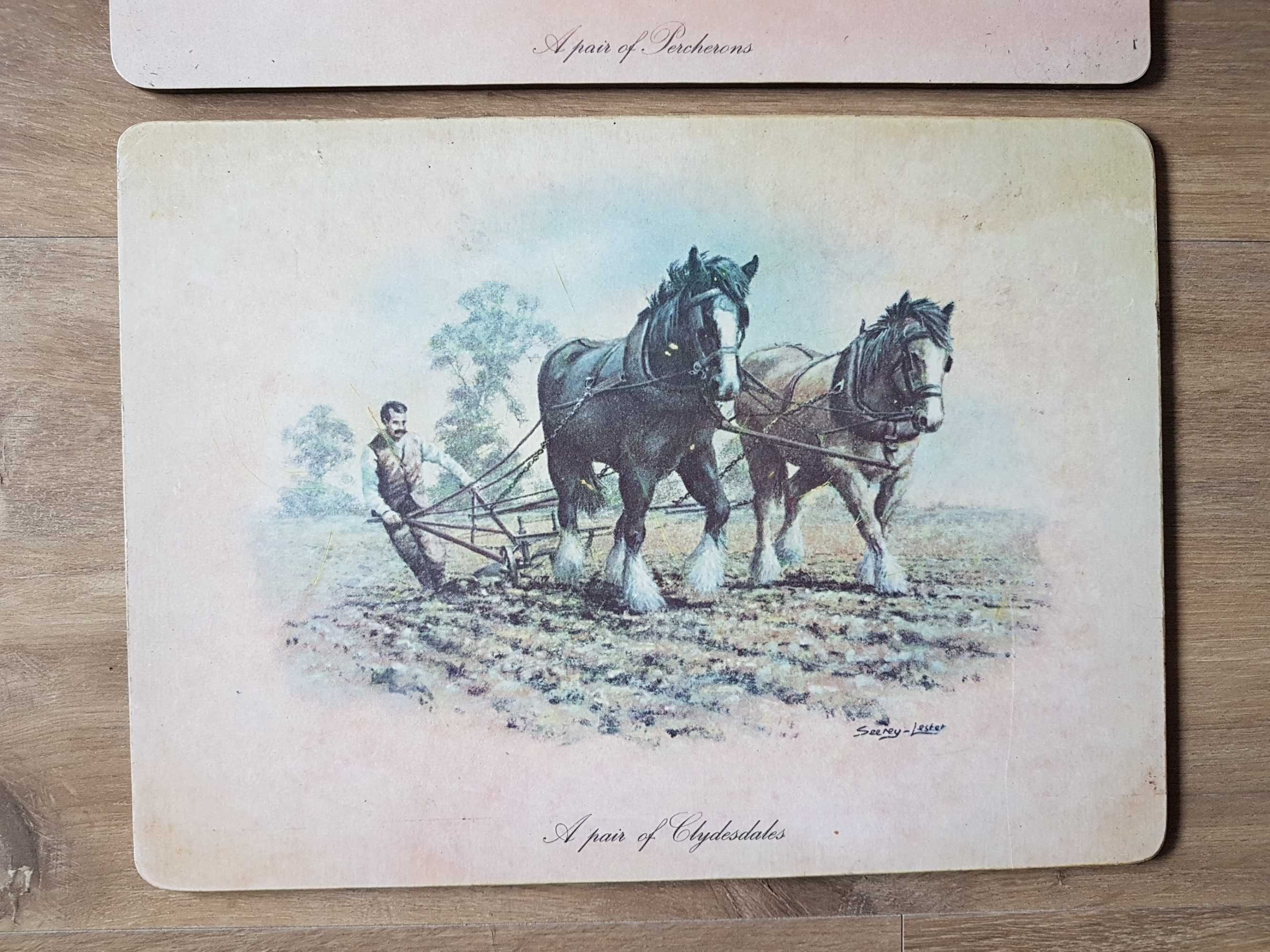 Vintage korkowe podkładki na stół Seerey Lester wiktoriańskie konie x2
