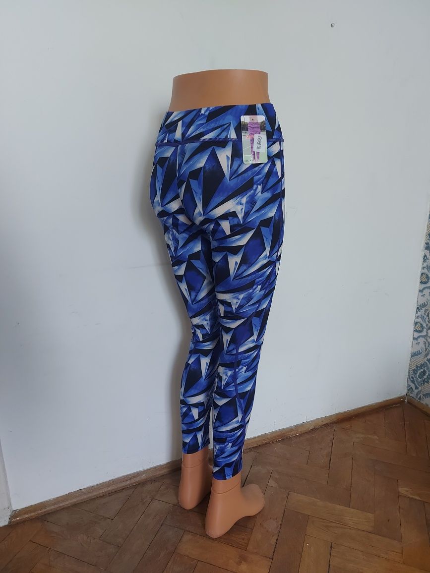 Bawełna 65% Legginsy M / L niebieskie wzór geometryczny elastyczne