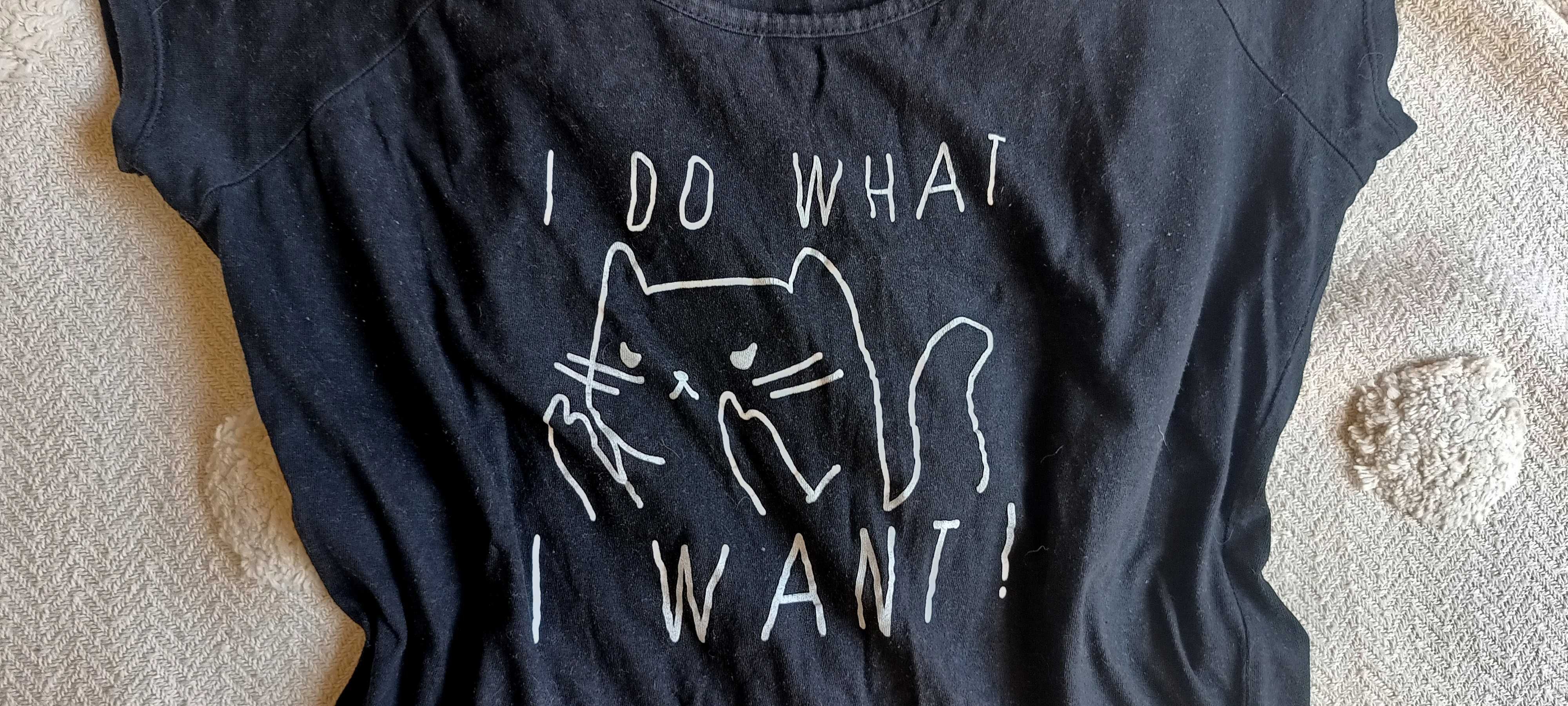 Sinsay czarna bluzeczka t-shirt z kotkiem bawełna rozm. M