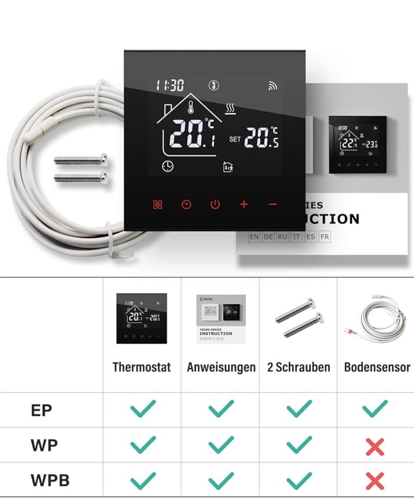 Termostat Beok TDR89B-WIFI-EP do elektrycznego ogrzewania podłogowego