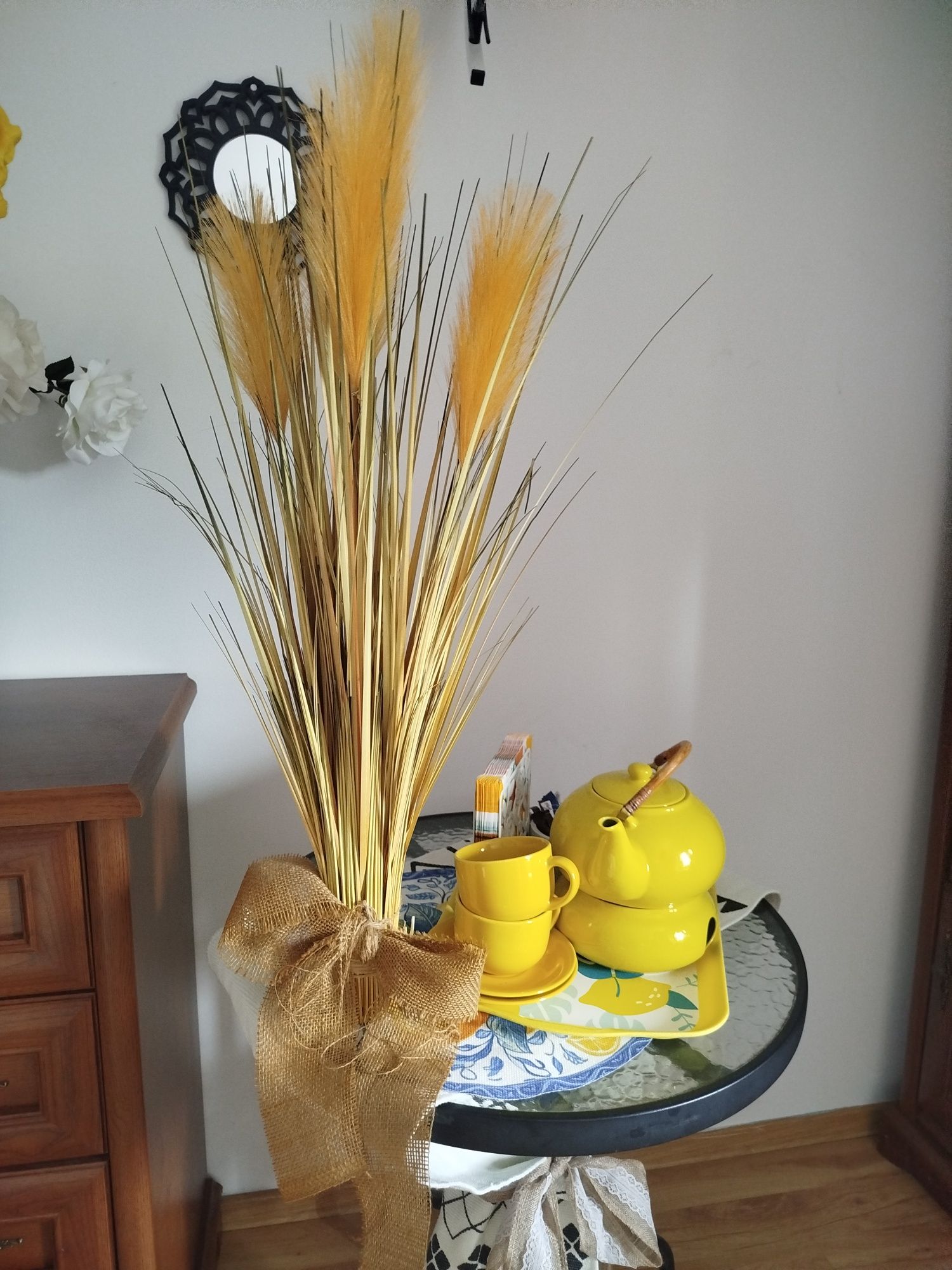 Duży stroik, sucha trawa, pomarańczowa ozdoba na stół, wys. 80 cm