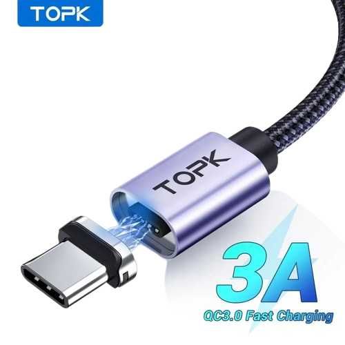 Магнітний зарядний кабель TOPK, 3A, мікро-USB, кабель типу C