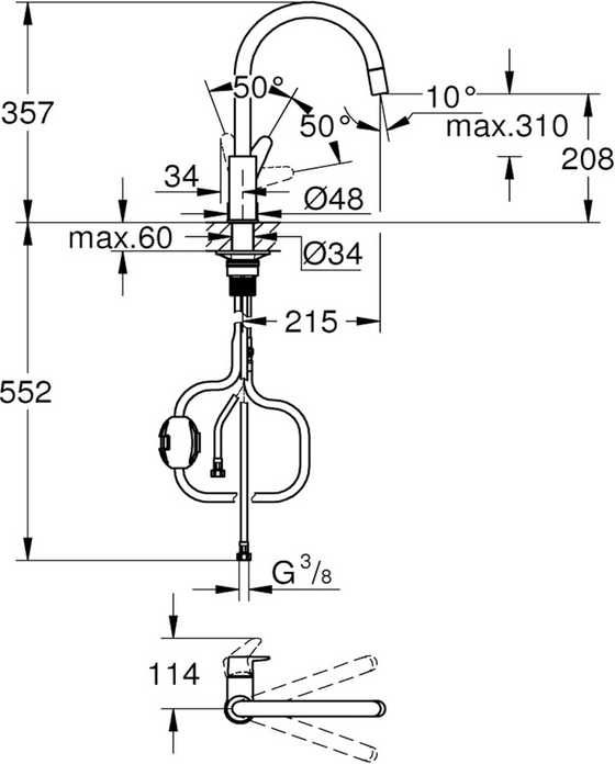 Bateria Kuchenna GROHE Start Curve Obrotowa 360° Chrom Jak Nowa #06487